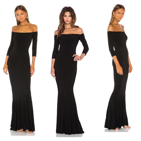 Norma Kamali Dresses & Skirts - NWT Norma Kamali black velvet off shoulder gown